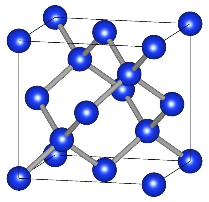 Modellhafte Darstellung der Kristallstruktur von Silizium: kubisch.
