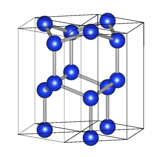 Here is a model representation of silicon’s crystal structure: hexagonal.