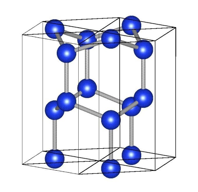 Modellhafte Darstellung der Kristallstruktur von Silizium: hexagonal.