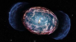 Artist's impression of a kilonova occurring after the merger of neutron stars.