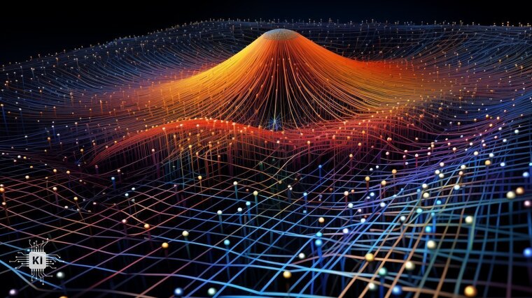 Visualization of an artificial neural network using a generative AI tool.