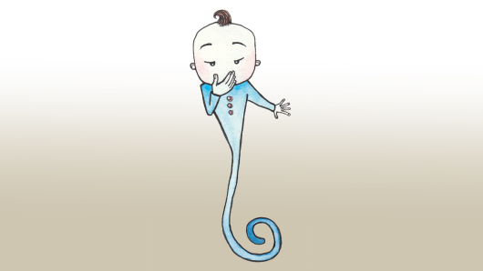 A small figure is amazed at their long worm-shaped lower body.