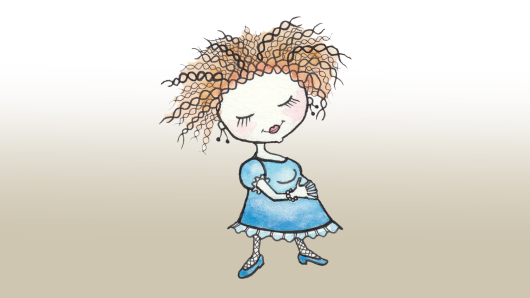 A small figure with a DNA-shaped mane holds their pregnant belly with a proud smile.